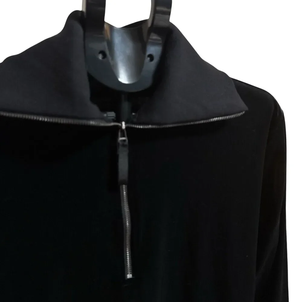 Spanx‎ 1/2 Zip Pullover Top Womens S Black Velvet Velour Long Sleeve Athleisure